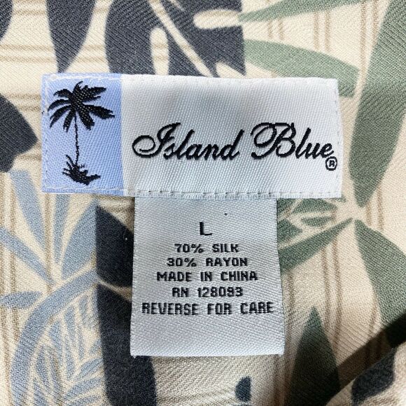 Island Blue Hawaiian Silk Blend Button Up Shirt Sz Large Beige Short Sleeve - Picture 5 of 8
